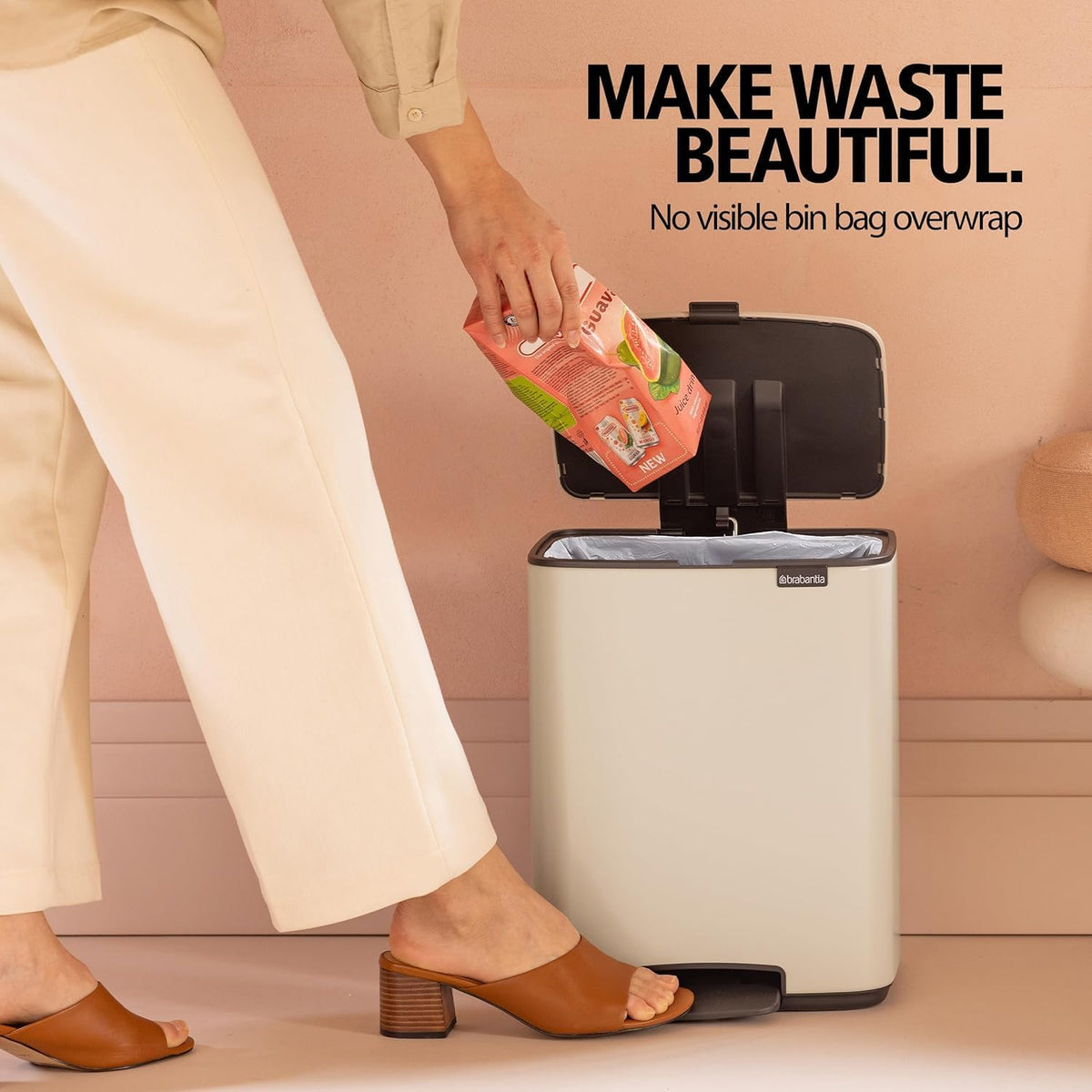 Brabantia Bo XS Step-On Trash Can | 1.1 Gal / 4L | Matt Steel Fingerprint Proof | Light-Pedal, Soft-Close, Bedroom, Bathroom, Nursery Trash Can, Removable Inner Bucket, Non-Slip Base | + Trash Bags