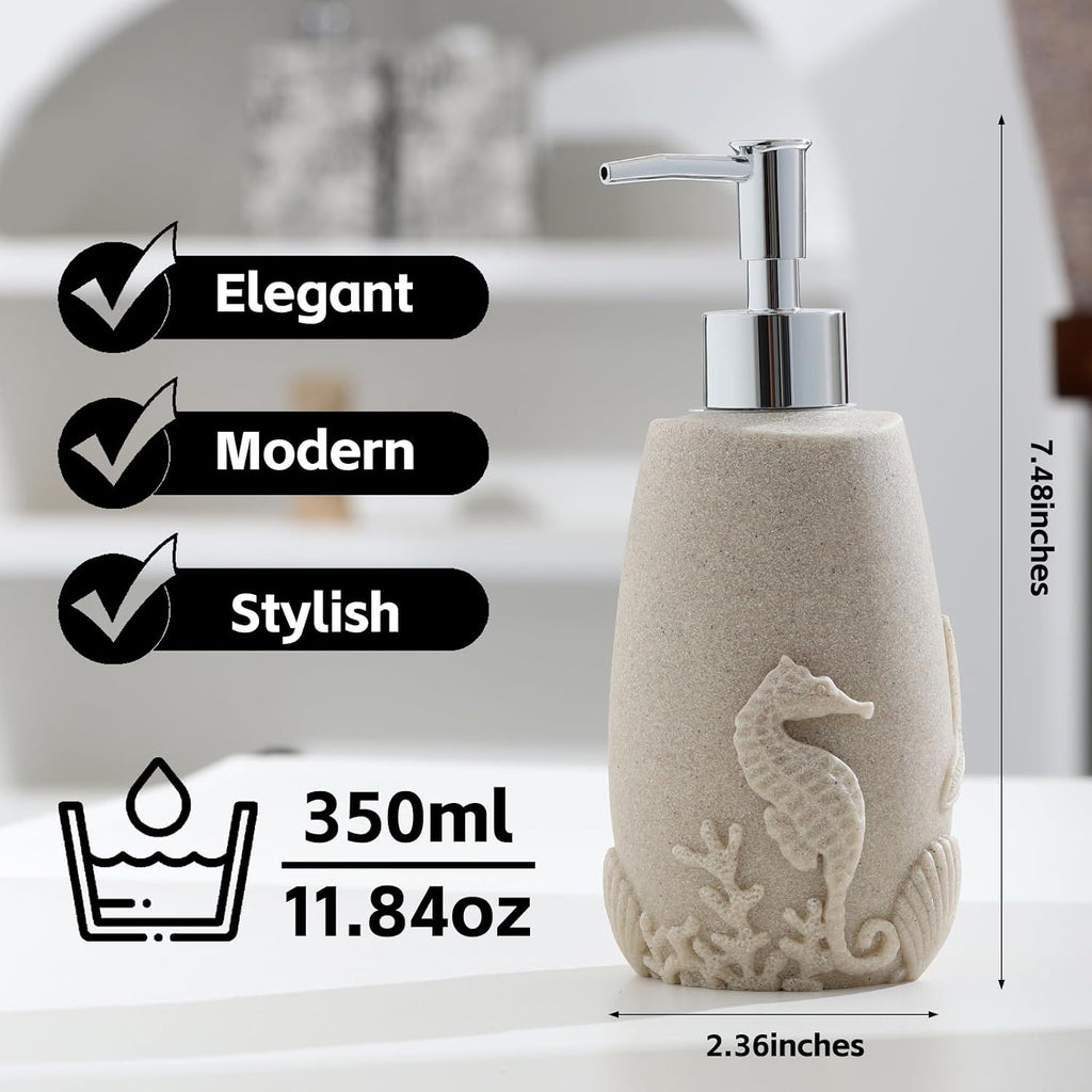 Soap Dispenser Set, 11.84 OZ, 2 PCS, Ocean Theme Beige Empty Bottle