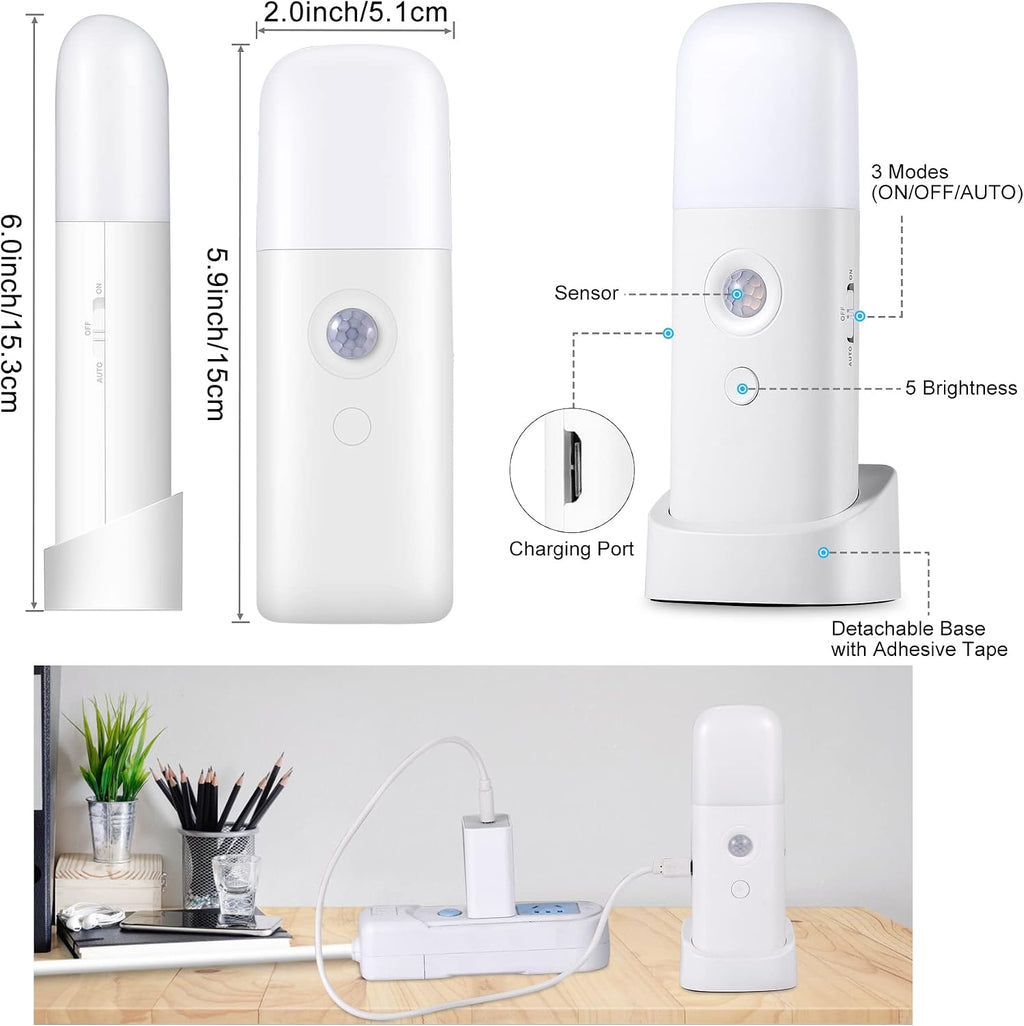 CREWEEL Rechargeable Motion Sensor Night Light, Battery Operated nightlights, Dimmable Motion Sensor Light Indoor, Cordless Motion Activated Night Lights for Adults, Bathroom, Bedroom, Hallway(2Pack)