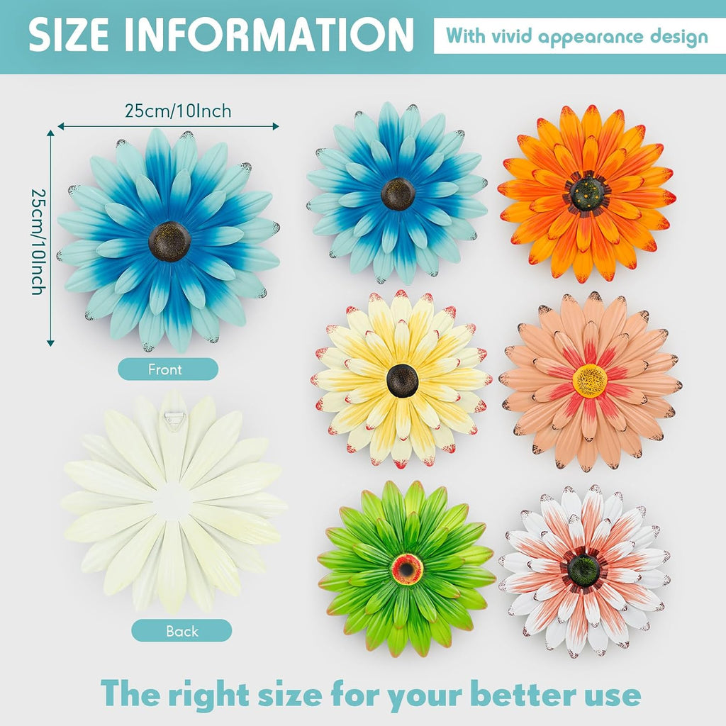Zhehao 6 Pcs Metal Flower Wall Art Outdoor, Elegant Color, 10 Inch