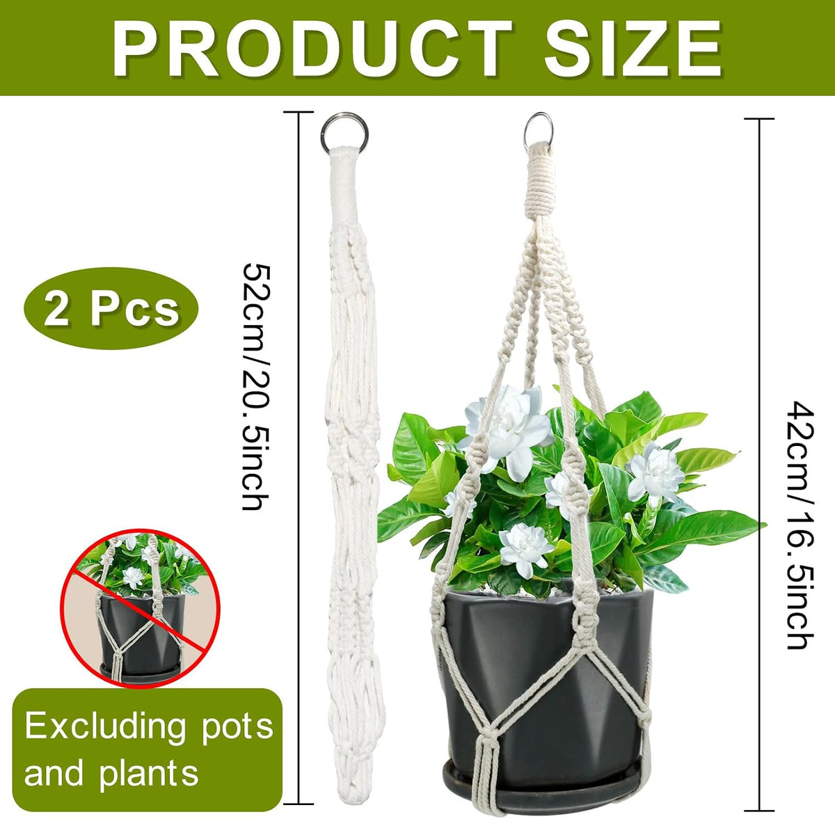 Macrame Plant Hangers, 20 inch Plant Hangers Indoor, Short No Tassels
