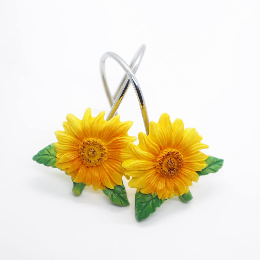 12 PCS Sunflower Decorative Shower Curtain Hooks Rings