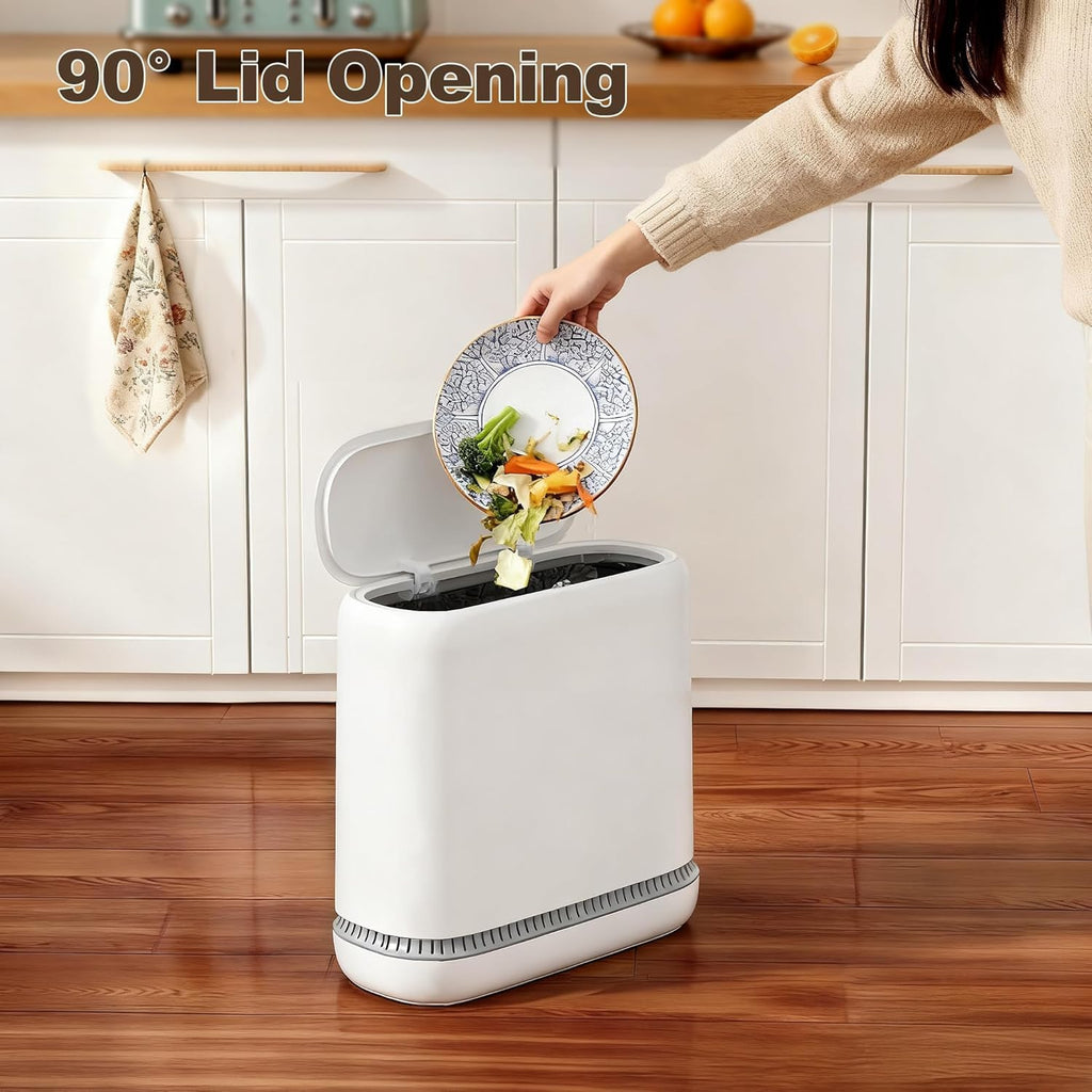 Spreezy Small Bathroom Trash Can with Lid, One-Touch Press, 2.3 Gallon