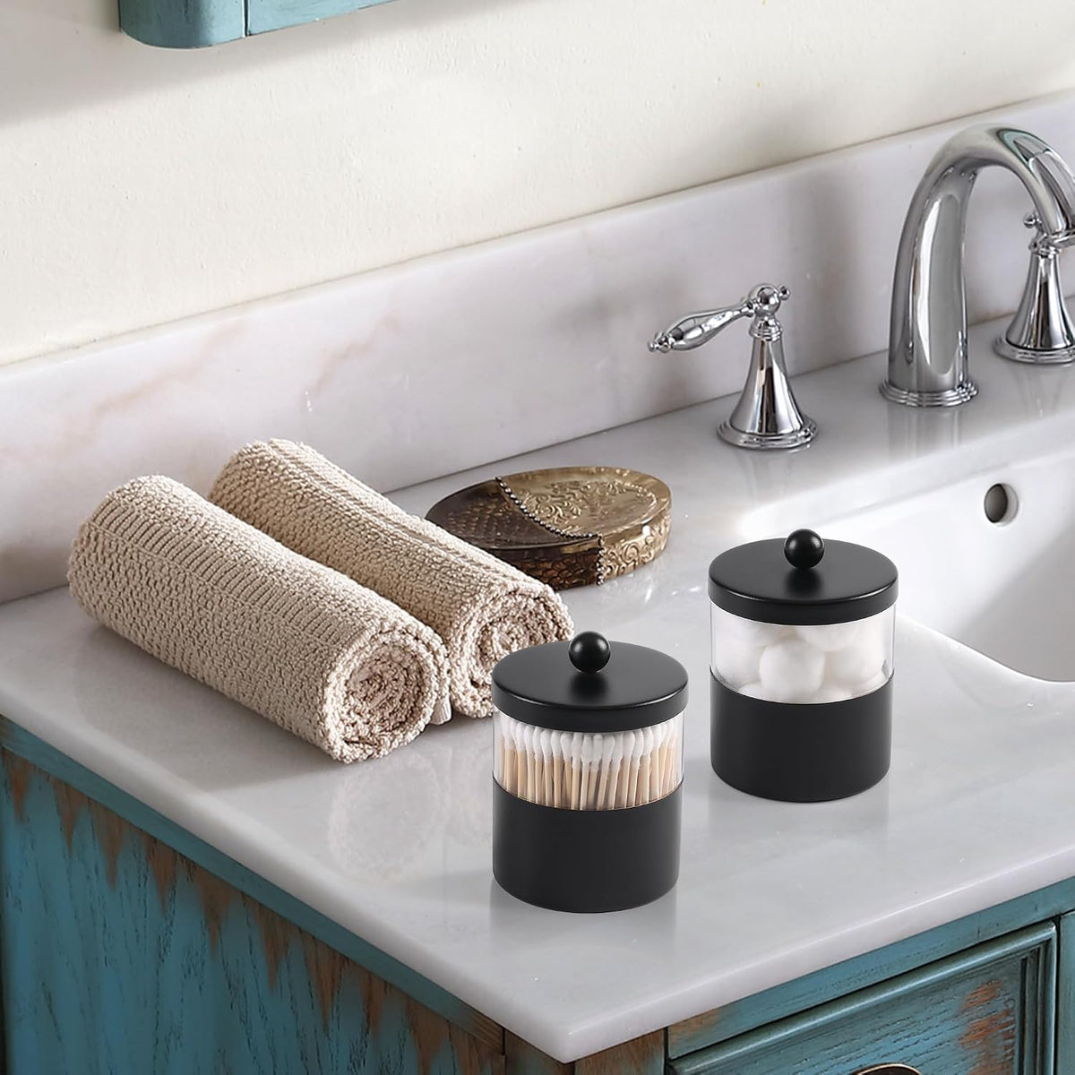 Gaussra Black Apothecary Jar, Black Qtip Holder, Bathroom Jar with Stickers