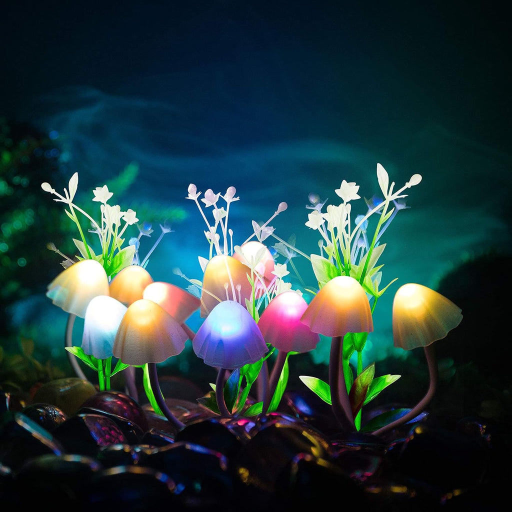 Mudder 4 Pcs Sensor Mushroom Night Lights LED Night Lights 7 Color Changing Plug-in Light Sensor Wall Lamp for Adults Bedroom, Bathroom, Christmas Party Gift(Float Grass Style)