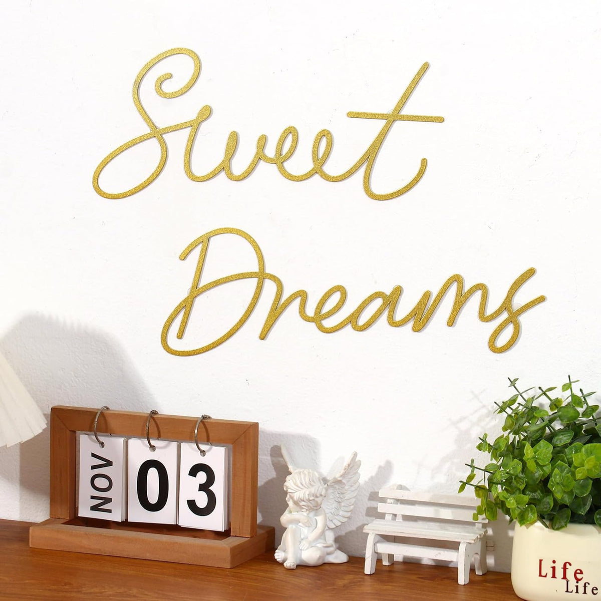Zzbakress Sweet Dreams Wall Decor Above Bed, Metal Bedroom Above Bed Wall Decor, Rustic Farmhouse Bedroom Wall Hanging Signs Wall Art Decor for Women (Gold, Farmhouse)