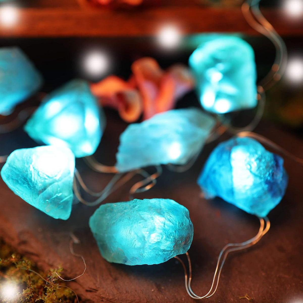 Natural Fluorite Crystal String Lights Indoor Color Change Novelty Geode Fairy Decorative Lights 9ft 20 LEDs Battery Operated or USB Plug in for Bedroom Mood Accent Christmas Decoration