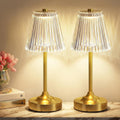 Kakanuo Gold Cordless Rechargeable Table Lamp, Touch Battery Powered Lamp, 3 Color Modes, Crystal Acrylic Lampshade, Portable Ambient Night Light for Desk, Bedroom, Dining Room, Kitchen, Bar (2 Pack)