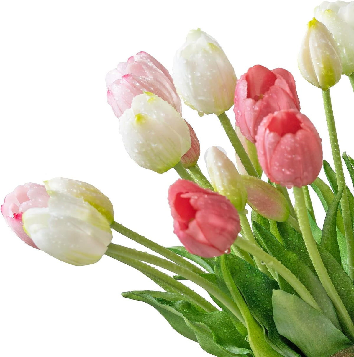 DUYONE 40Pcs Artificial Tulips Flowers, Soft Touch Realistic Latex Tulips Bouquet for Home Office Wedding Party Garden Decor, Fake Flowers for Centerpieces Dining Table Living Room Spring(White Set)