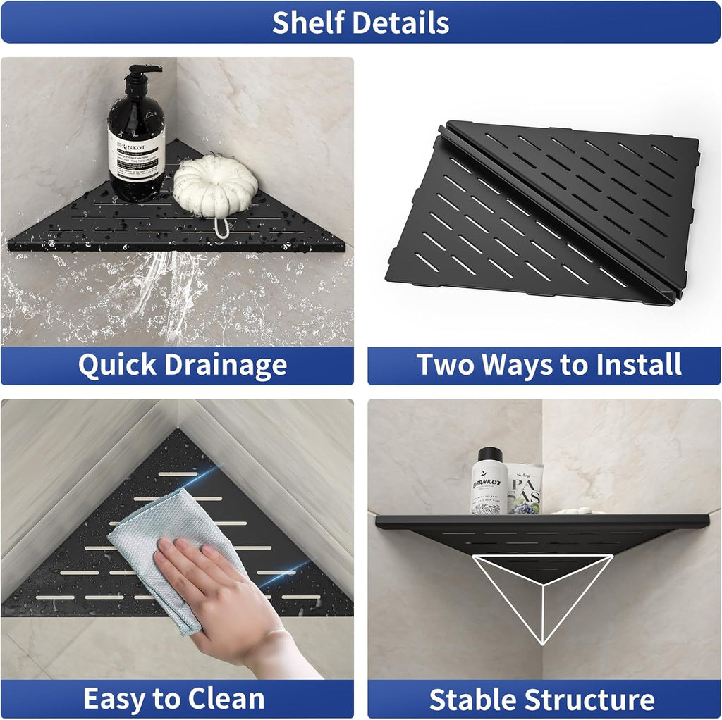 Corner Shower Shelf, 12" Matte Black