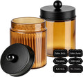 Amolliar Glass Apothecary Jar Qtip Holder w/Metal Lids, Amber-Black, 2pc