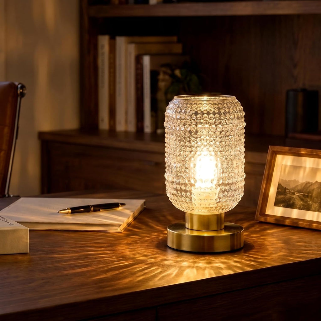 ZYER 8.9in Clear Table Lamp, Touch Control Bedside Lamp Small Vintage Lamp