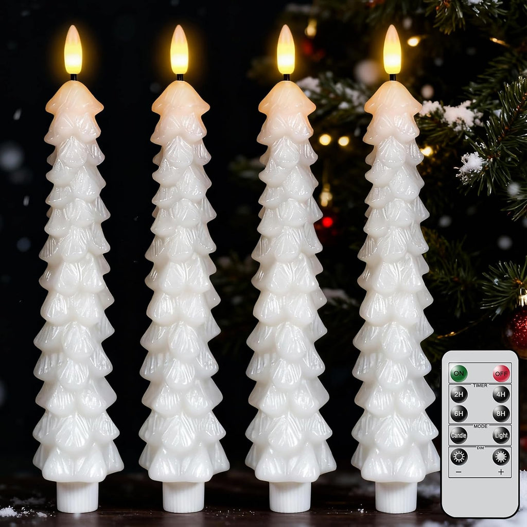 Christmas Tree Candles, Flameless Taper Candles with Remote, White