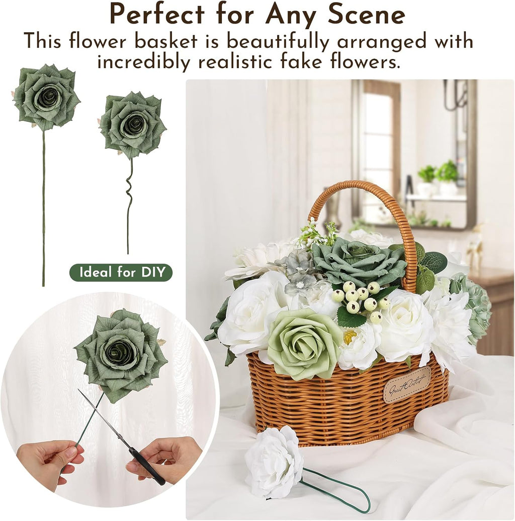 26PCS Artificial Flowers, Silk&Foam Fake Roses Set for DIY Decor