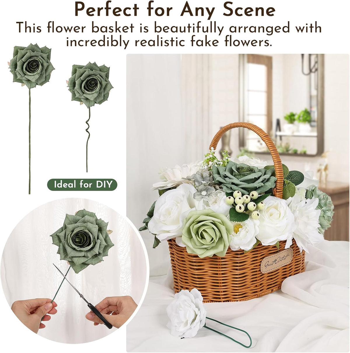 26PCS Artificial Flowers, Silk&Foam Fake Roses Set for DIY Decor