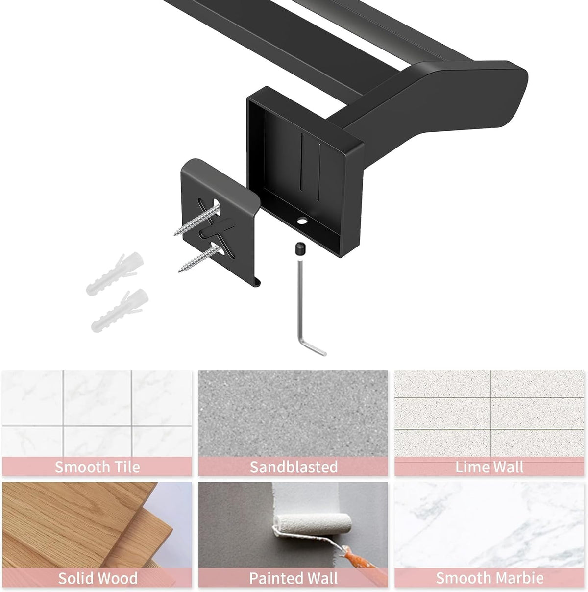 STWWO Double Towel Bar for Bathroom Wall Mounted, 32 Inch, Matte Black