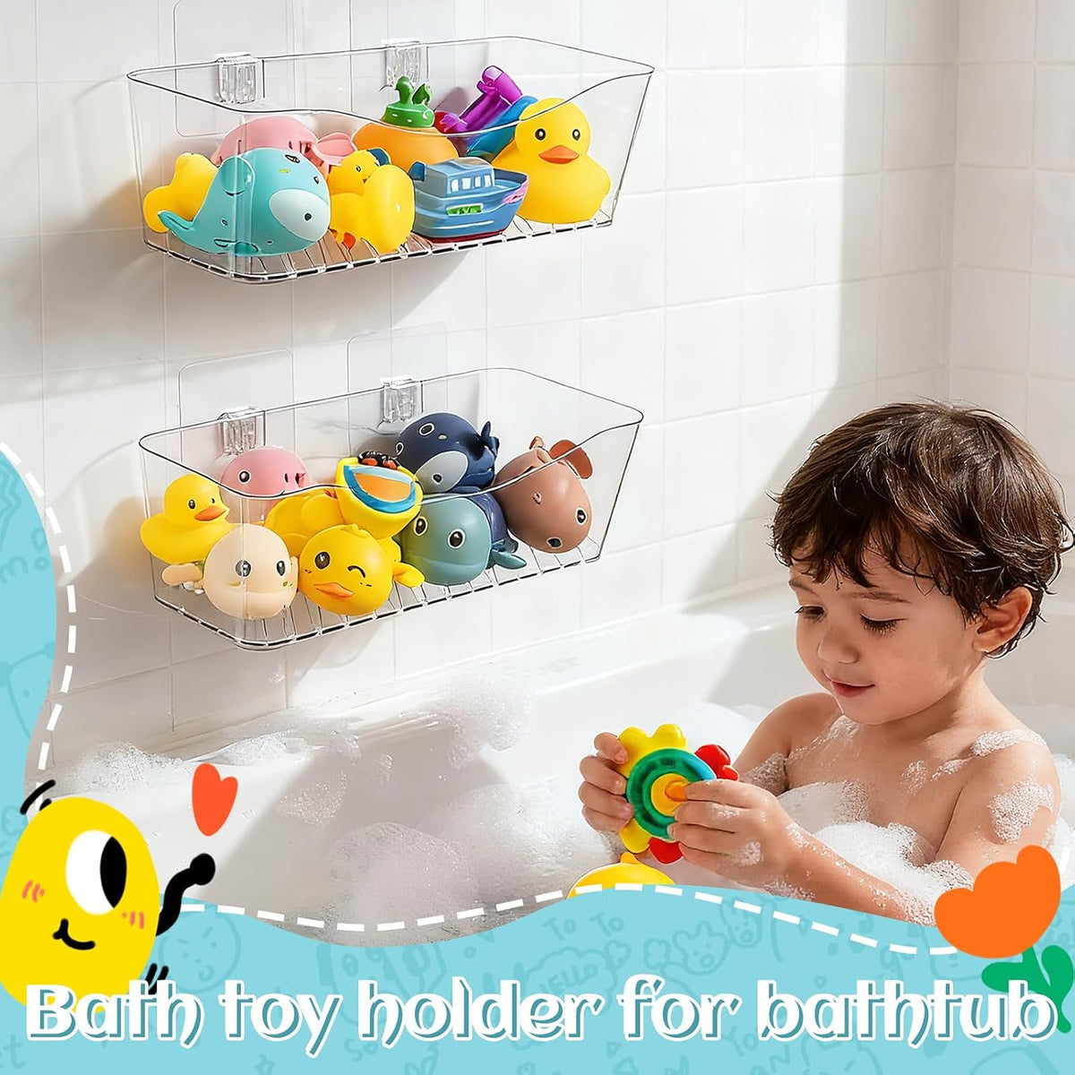 MIUKAA 2 Pack Bath Toy Storage Holder, Clear Bath Toy Organizer (2 US Gal)