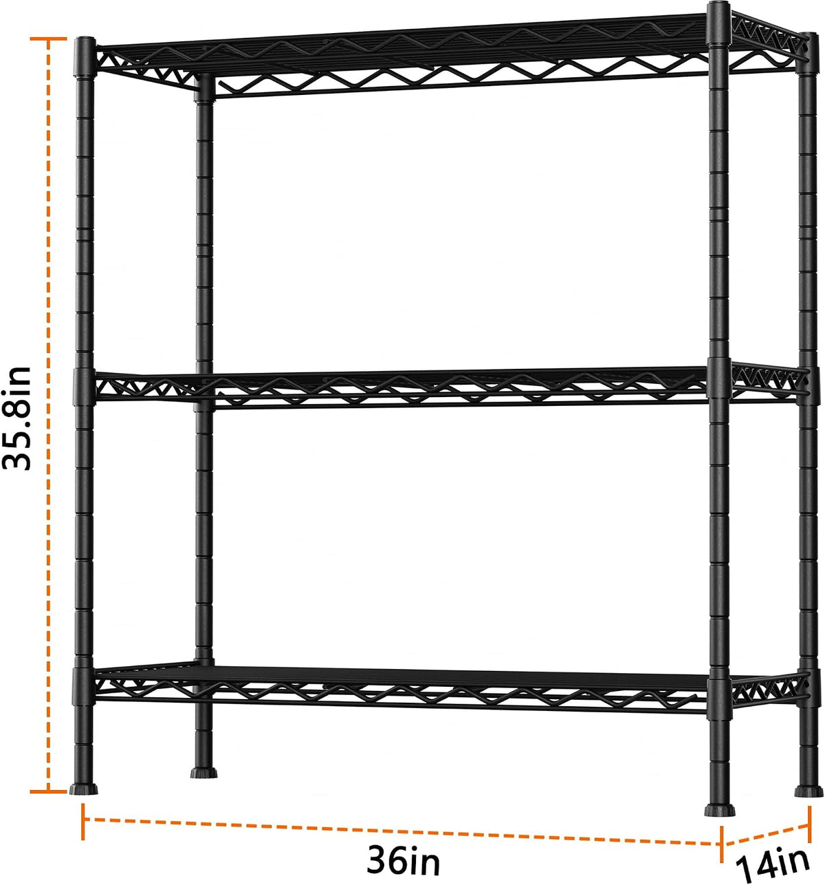 Soywey 3-Shelf Adjustable Heavy Duty Storage Shelves,36" Wx14 Dx35.8 H Metal Organizer Wire Rack for Laundry Bathroom Kitchen Pantry Closet Garage Shelving Black