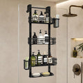 HapiRm Over the Door Shower Caddy - 4-Tier Hanging Shower Organizer with 22 Hooks and 2 Toothbrush Holders, No Drilling Adjustable Hanging Shelves for Bathroom - Black