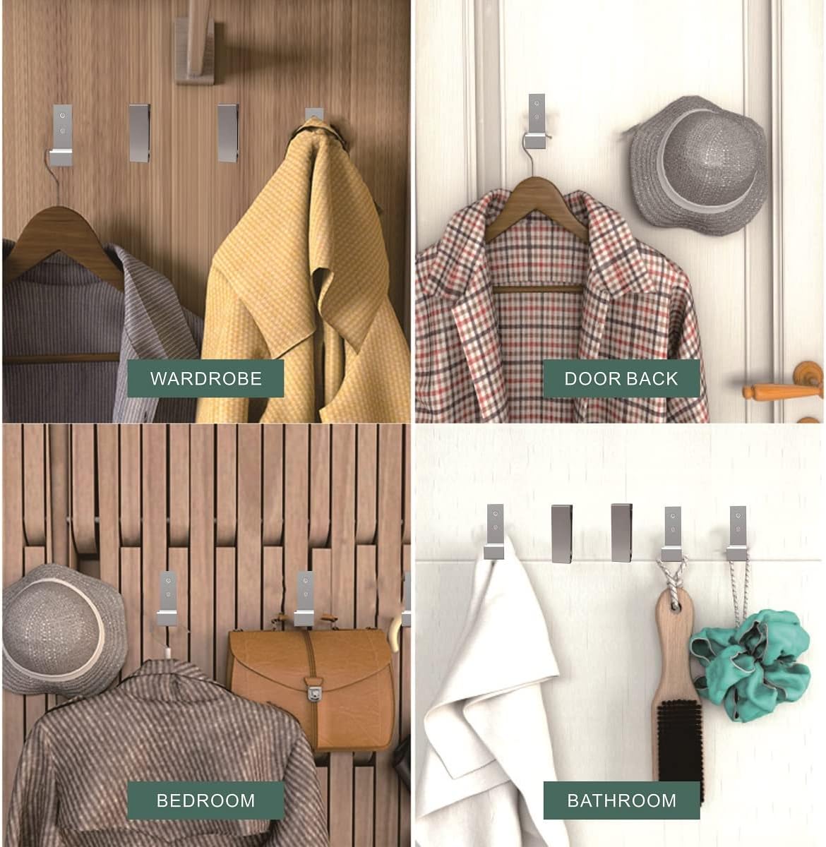 Wall Hooks for Hanging Folding Coat Hooks 6 Pack Heavy Duty Wall Mounted Hook Hangers for Key Coat Towel Hat Bag Backpack Headphone in Door Bathroom Closet with Adhesive Screws (Silver)