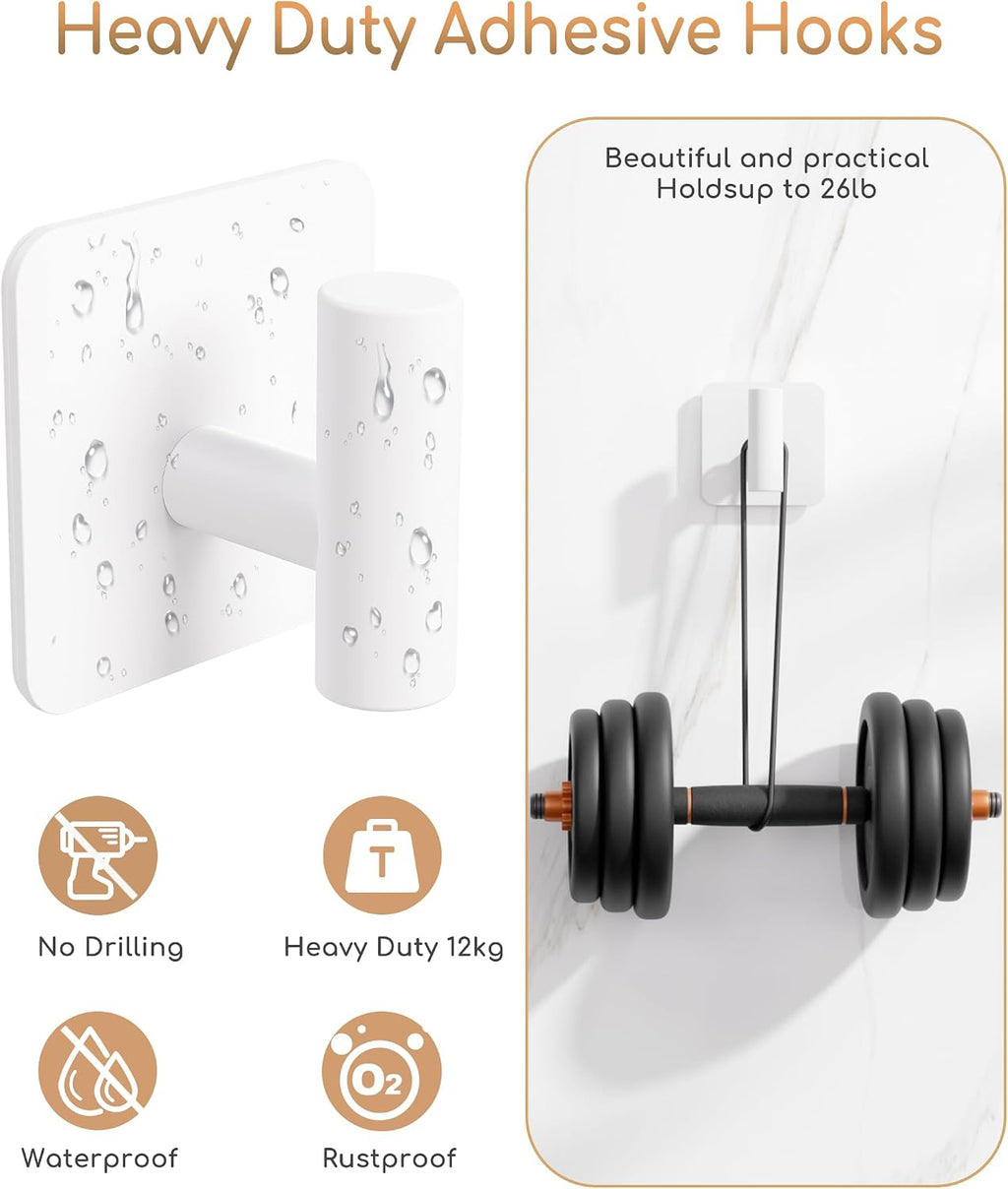 Aikzik 4 Pack Large Heavy Duty Wall Hooks - 26lb Max, Stainless Steel Adhesive Towel Hook, Shower Hooks for Hanging Towel, Coat, Robe, Wall Hook for Use in Bathroom, Kitchen and Door, White