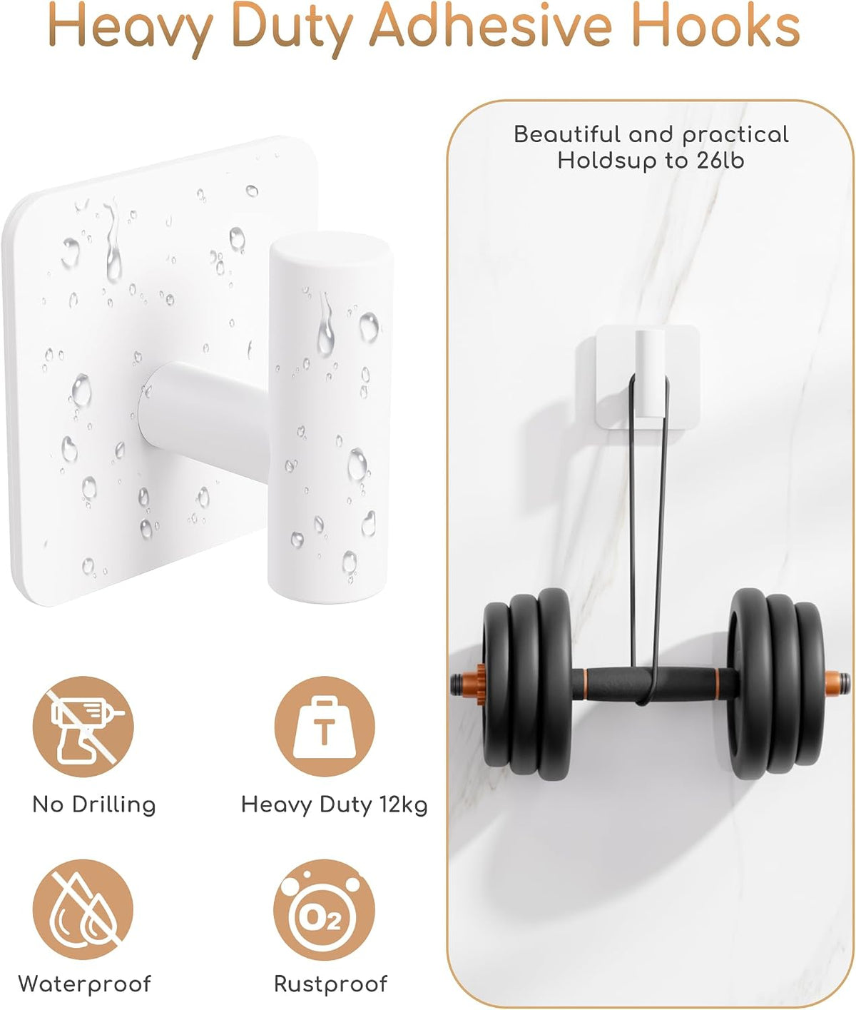 Aikzik 4 Pack Large Heavy Duty Wall Hooks - 26lb Max, Stainless Steel Adhesive Towel Hook, Shower Hooks for Hanging Towel, Coat, Robe, Wall Hook for Use in Bathroom, Kitchen and Door, White