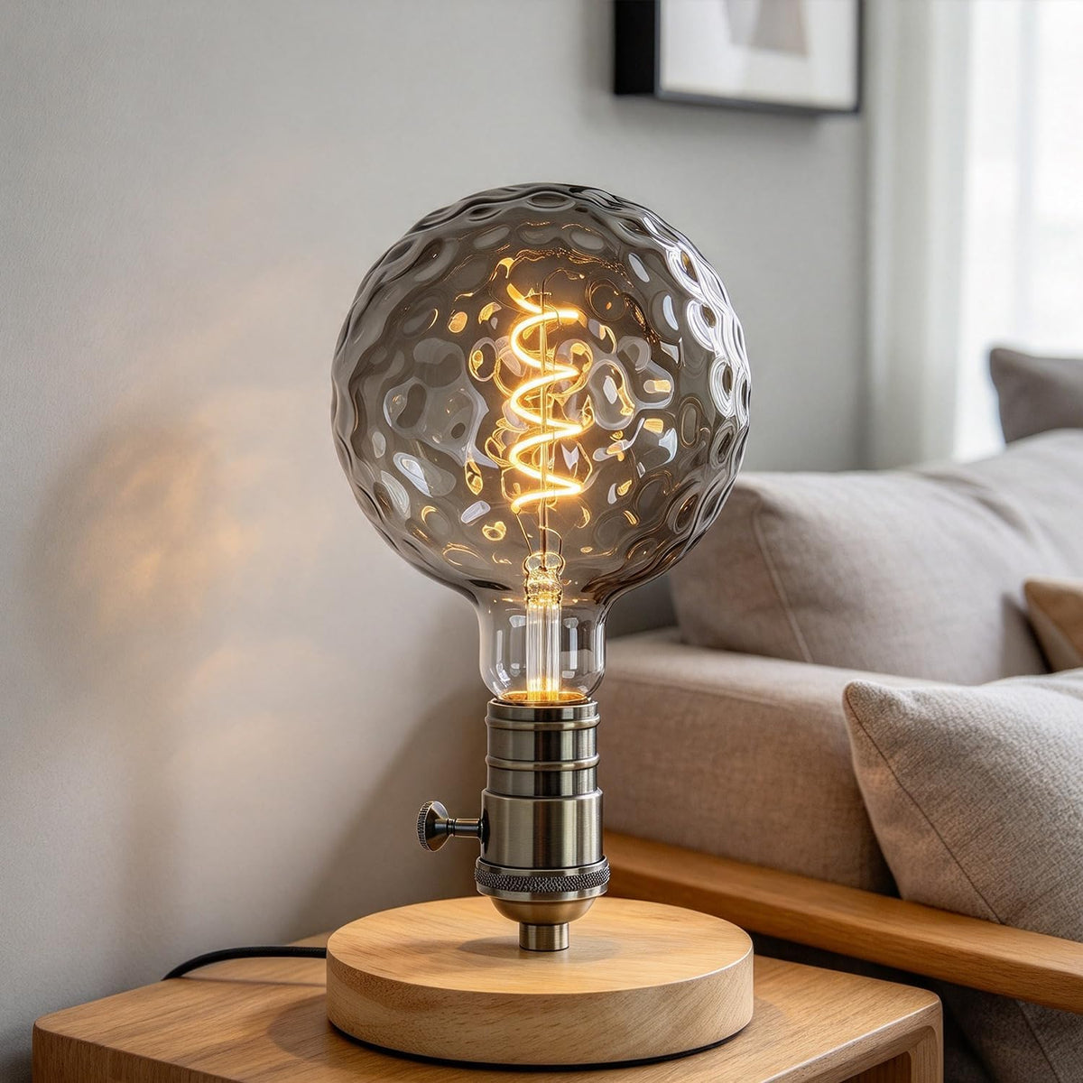 G40 LED Edison Bulb, Smoke Gray Hand-Blown Hard Glass, 4W (25W Incandescent Equivalent), 110-130V, E26, 2000K Warm Yellow Light, 200LM, Dimmable, for Indoor Decorative Lighting (Meteorite)