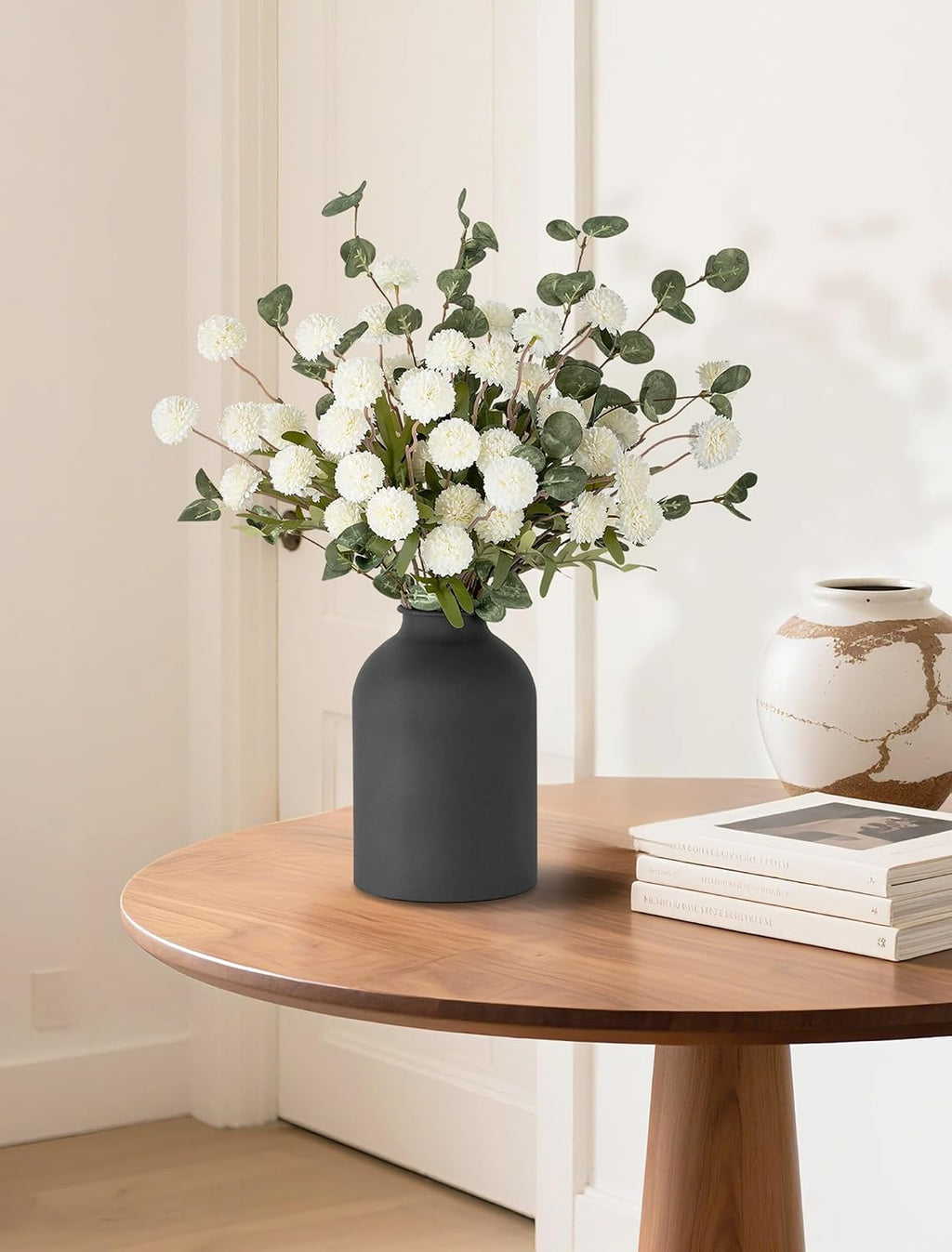 BLOSMON Fake Mum Flowers in Vase, White Dining Table Centerpiece Decor