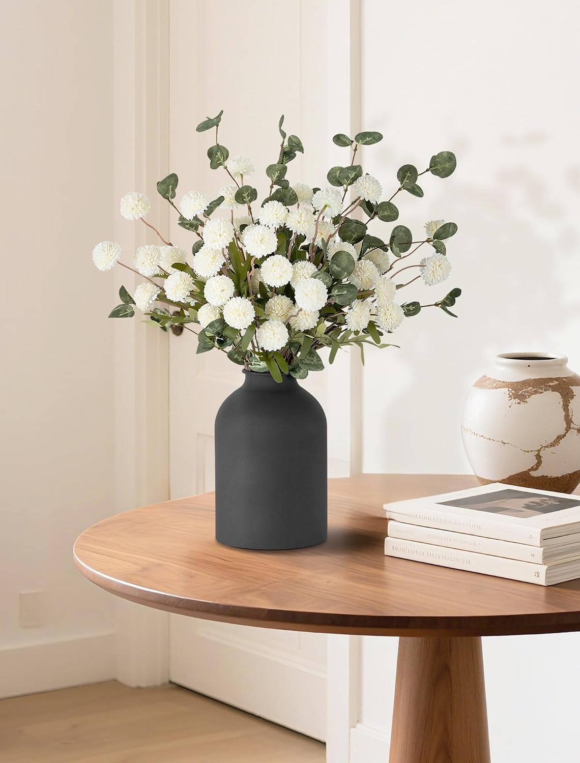 BLOSMON Fake Mum Flowers in Vase, White Dining Table Centerpiece Decor
