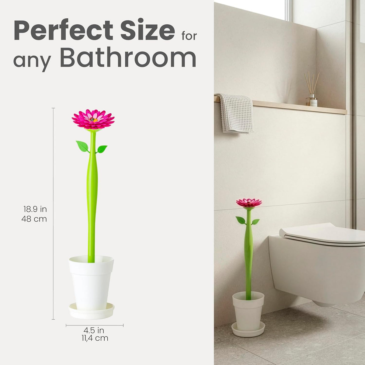 Vigar Flower Power Toilet Brush with Holder Set for Bathroom, White