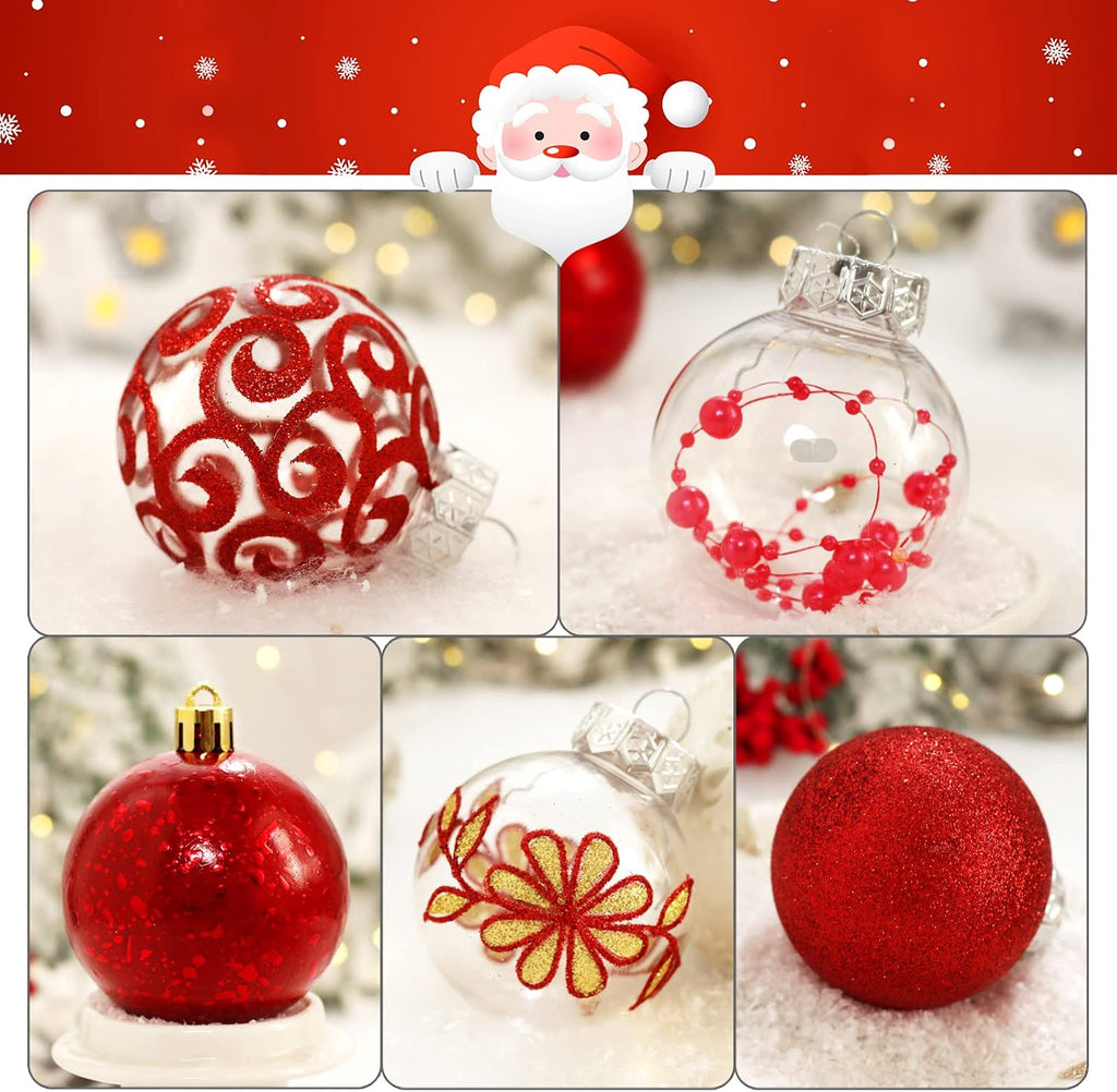 2.36inch Clear Christmas Ball Ornaments Set, 30ct Red Christmas Ornaments