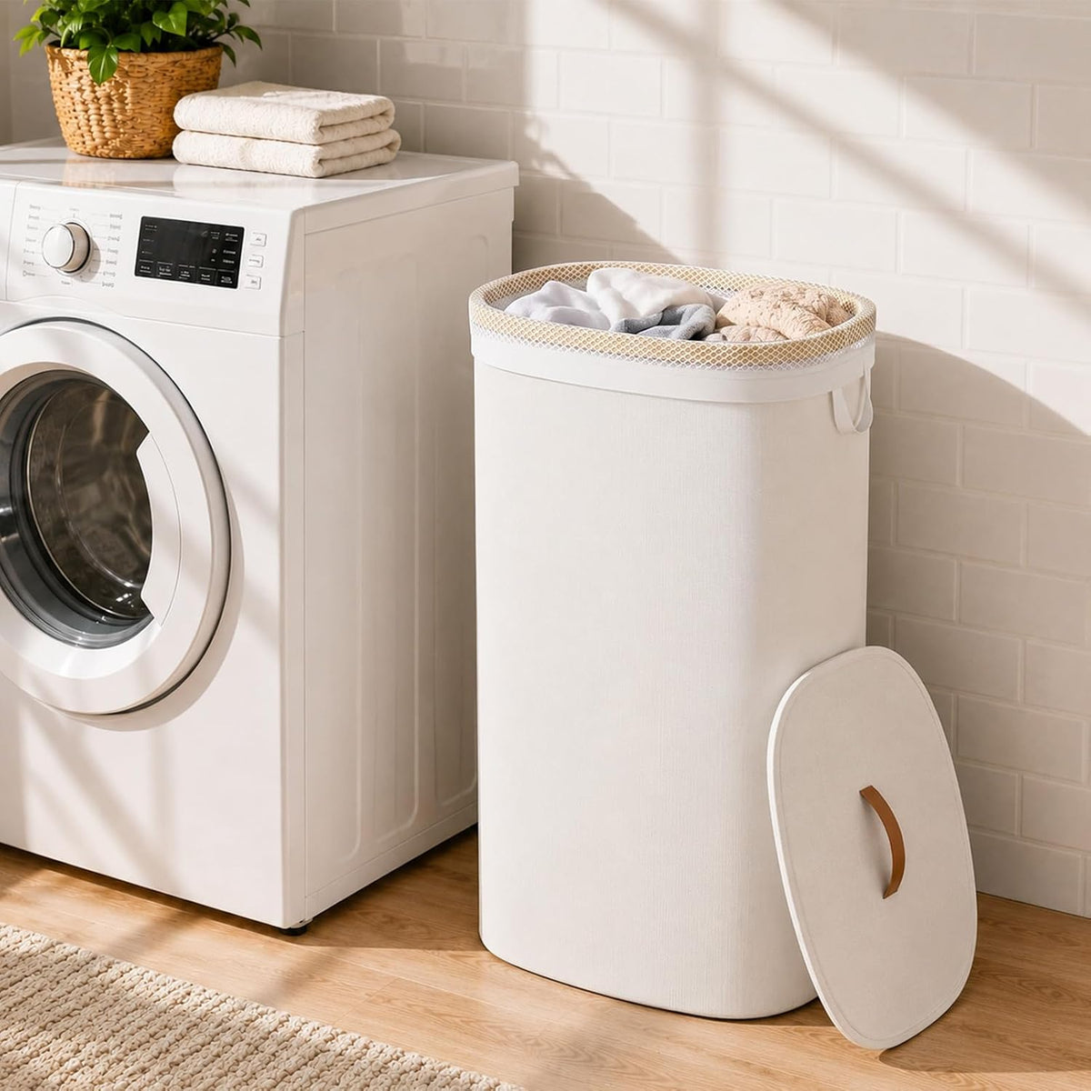 Laundry Hamper with Lid, 90L Large Tall Laundry Basket with Removable Laundry Bag, Collapsible Dirty Clothes Hamper for Bedroom, Bathroom and Laundry Room, Silver Gray