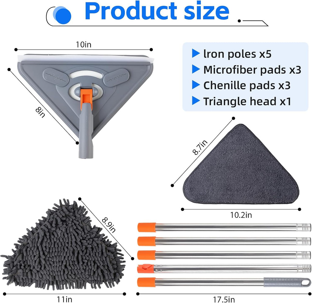 Wall Cleaner Mop, 80-Inch Handle, Baseboard Cleaner Tool, 6 Pads
