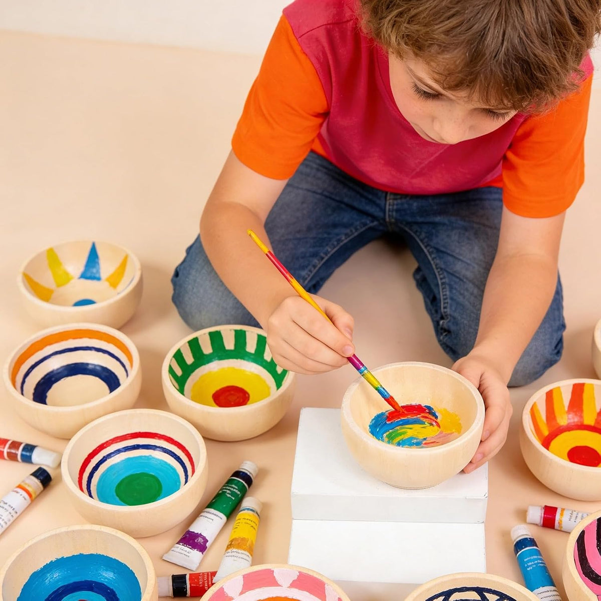 24 Pcs Unfinished Wooden Bowls, 2.4x1.2 in, Mini DIY Crafts Bowl Set, Natural Wood Pinch Bowls for Young Crafters' Painting, Pretend Play, Home Decor, and Party Favors