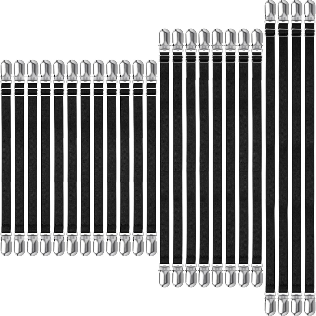 Boao 24 Pcs Bed Sheet Straps Heavy Duty Adjustable Elastic Fasteners Fitted Bed Holder Mattress Corner Sheet Fasteners Clips for Home Room Couch Supplies(Black)