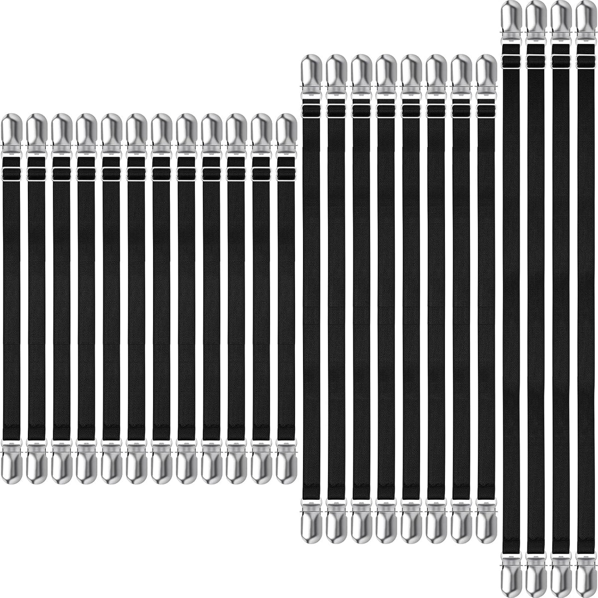 Boao 24 Pcs Bed Sheet Straps Heavy Duty Adjustable Elastic Fasteners Fitted Bed Holder Mattress Corner Sheet Fasteners Clips for Home Room Couch Supplies(Black)