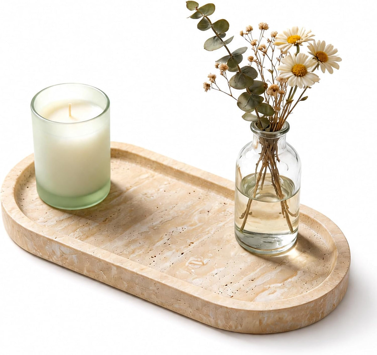 Natural Travertine Vanity Tray 12" x 5" for Bathroom Dresser Beige