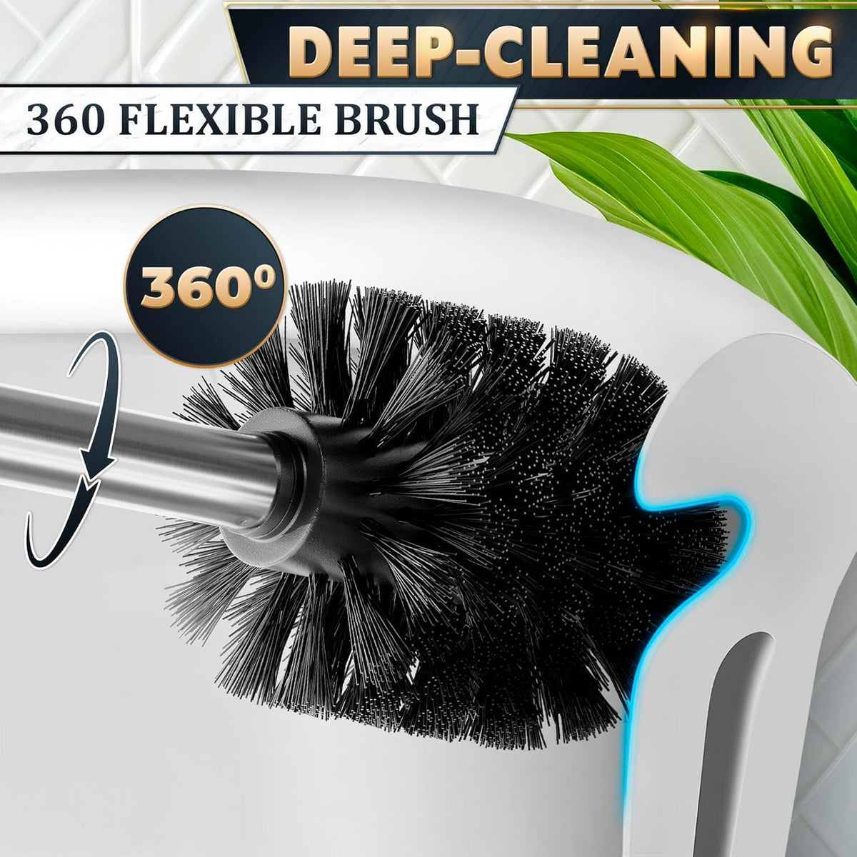 Silver Toilet Brush and Holder Set, Freestanding, Splash Protection