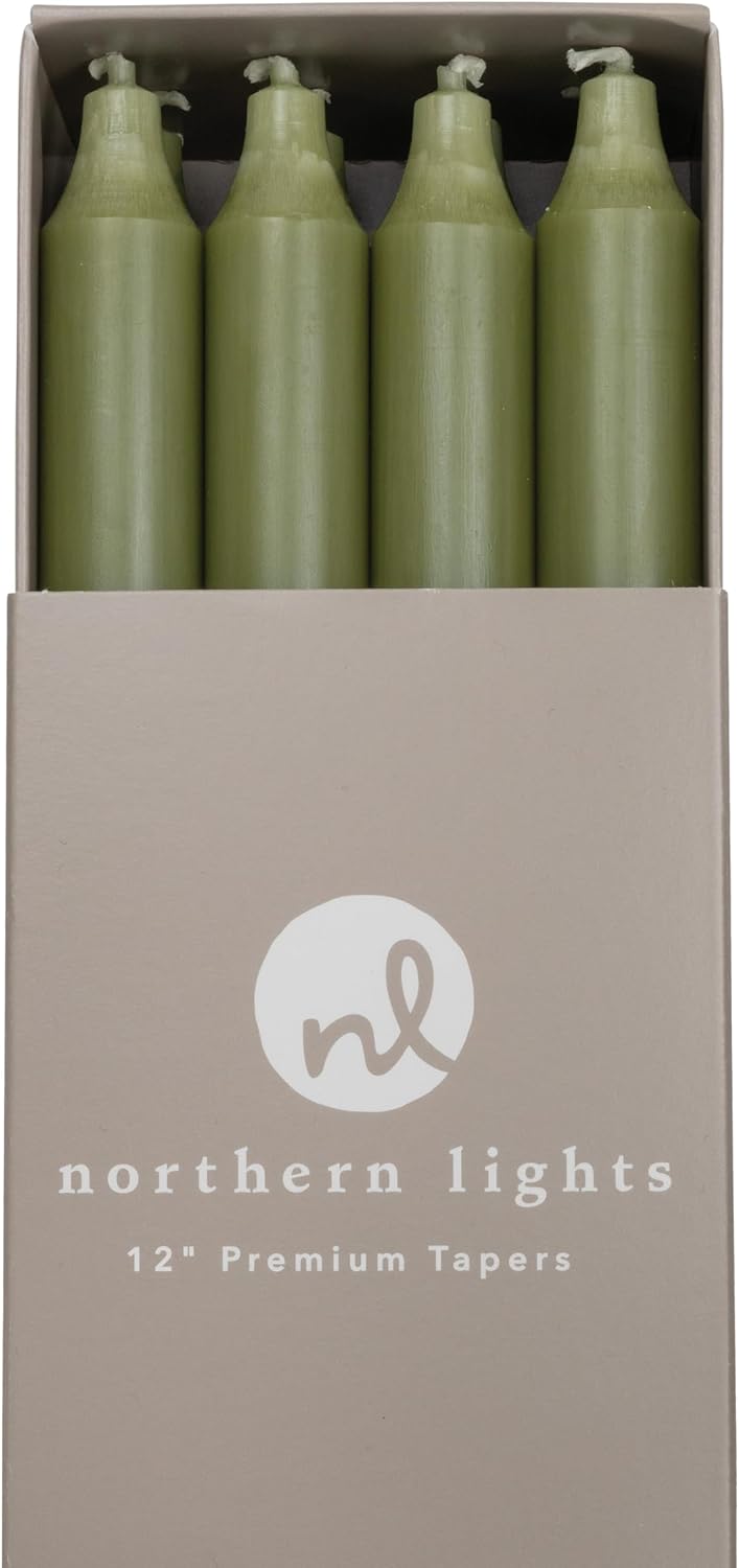 Northern Lights Candles - 12" 12pk Tapers - Moss Green - 72792