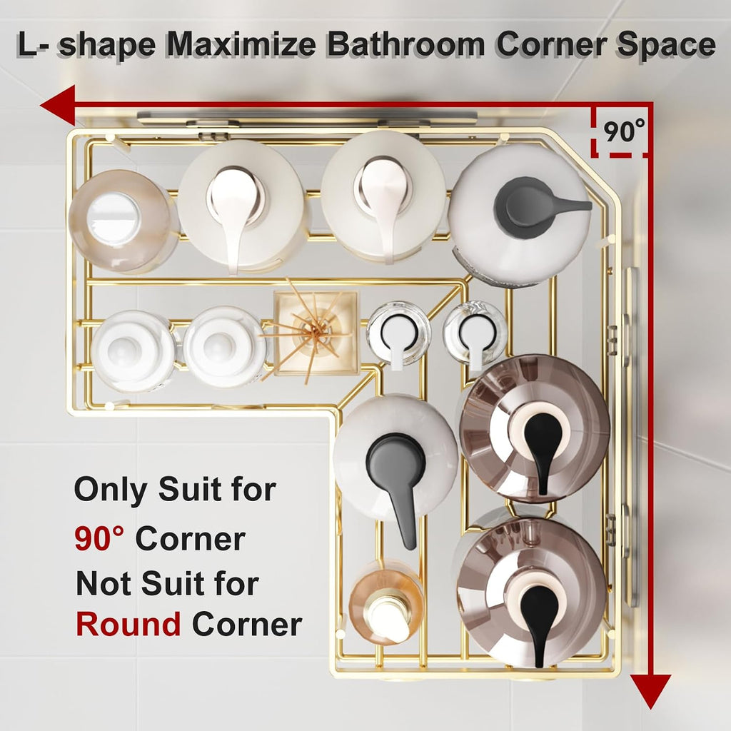 Liuoud Corner Shower Caddy, 5 Pack Adhesive Stainless Steel Organizer, Gold