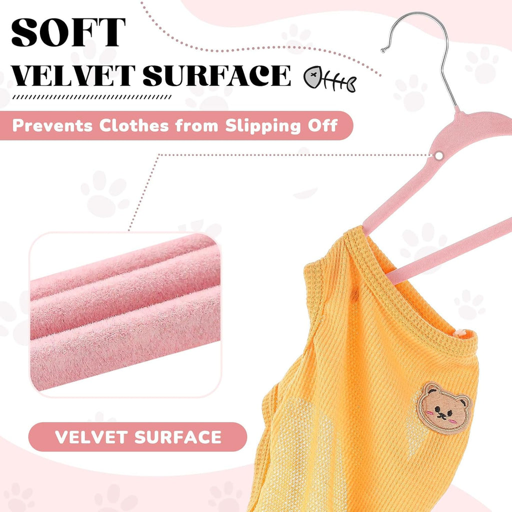 Weysat 12 Pcs Pink Pet Hangers 11" Non-Slip Velvet 360° Swivel Hook