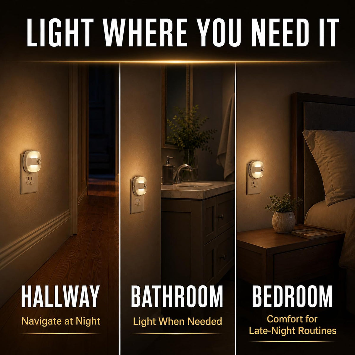 L LOHAS LED Motion Sensor Night Light, Plug in Night Light, 3CCT 2 Pack