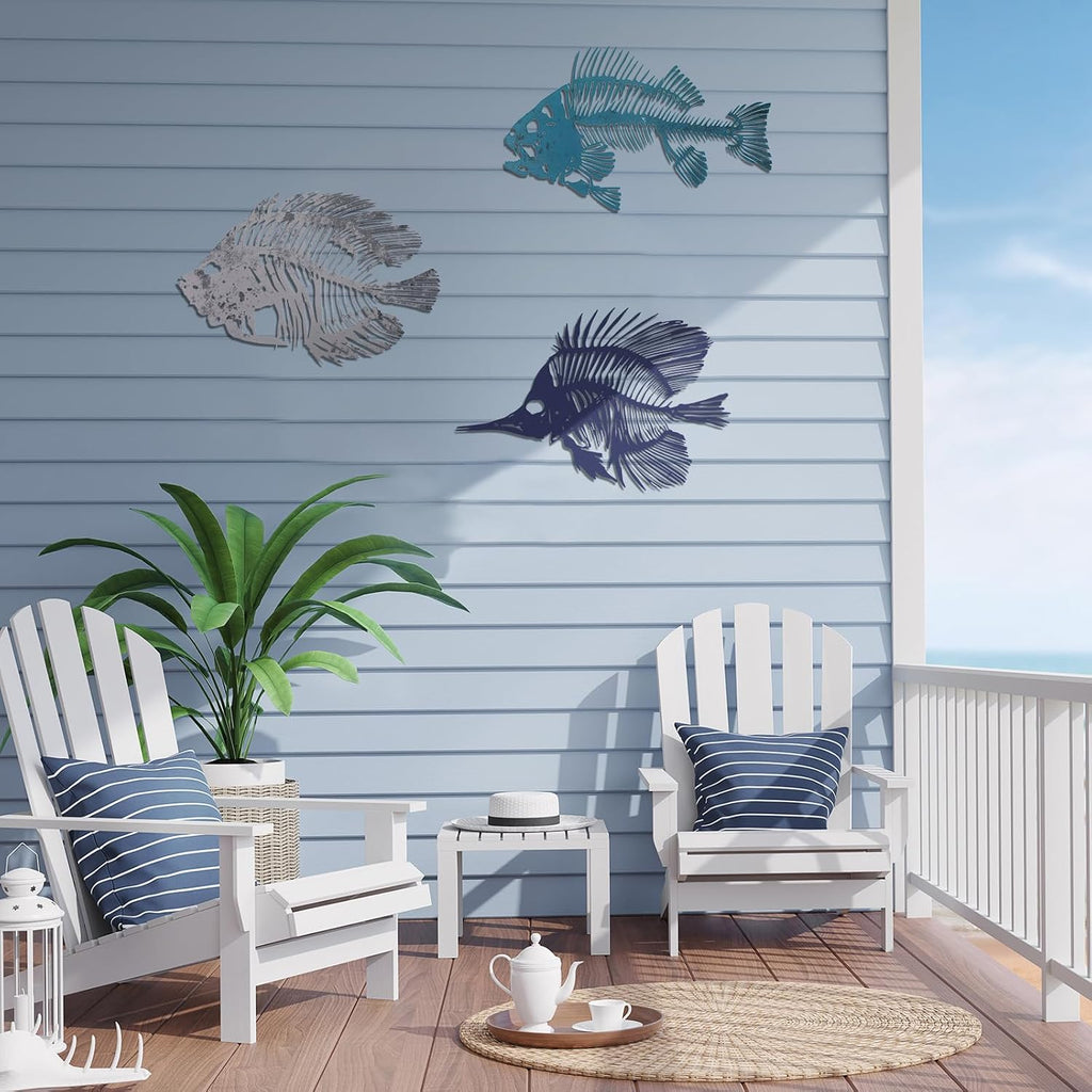 Zhengmy 3 Pcs Metal Fish Wall Art, Fishing Wall Decor, Various Color