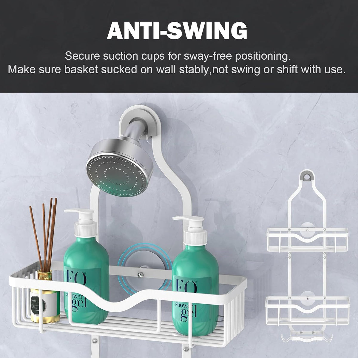 Shower Caddy Hanging, Bathroom Shower Rack, Bathroom Organizer with Soap Dish, Over The Showerhead Caddy with Hooks for Razor/Sponge, Soft White (Assembly Required)