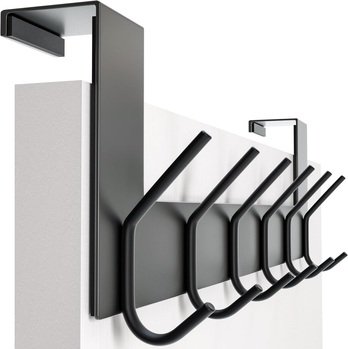 SKOLOO Over The Door Hook - 6 Hooks, No Assembly Required, Stainless Steel Door Hooks, Over Door Coat Rack for Hanging Coats Clothes Hats Robes, Black