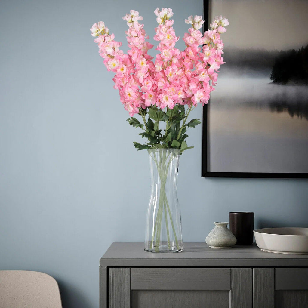 5PCS Delphinium Artificial Flowers 39" Pink Flowers Faux Delphinium Stems for Tall Vase Home Wedding Table Decor(Pink)