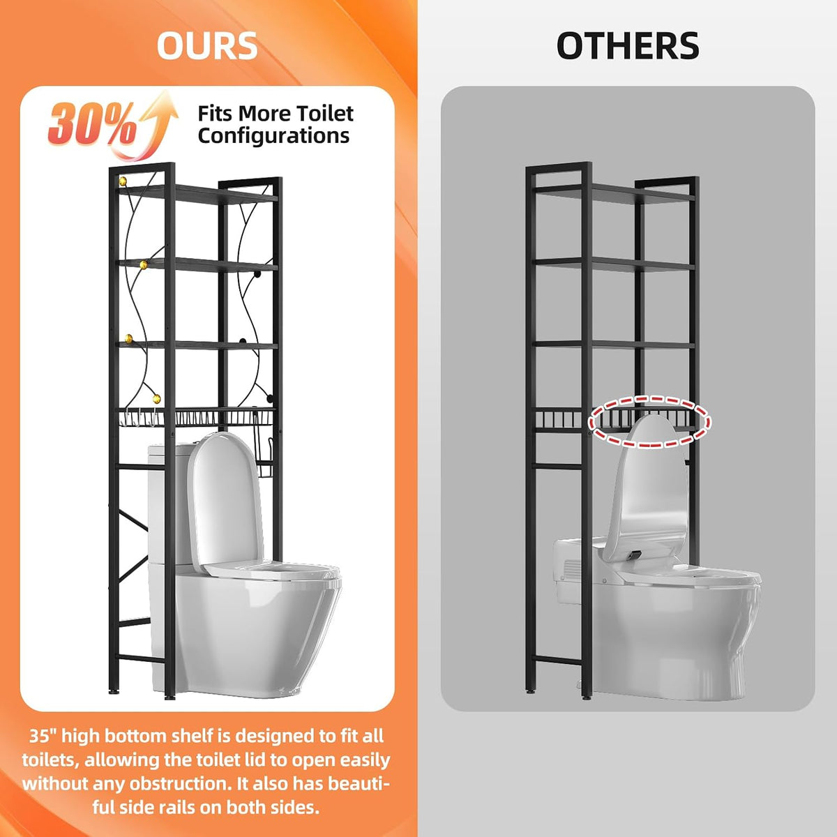 Over-The-Toilet Storage Rack, 4-Tier Bathroom Organizer Shelf Over Toilet with Adjustable Shelf and Basket, Freestanding Space Saver Bathroom Shelves Above Toilet for Room (Oak Gray)