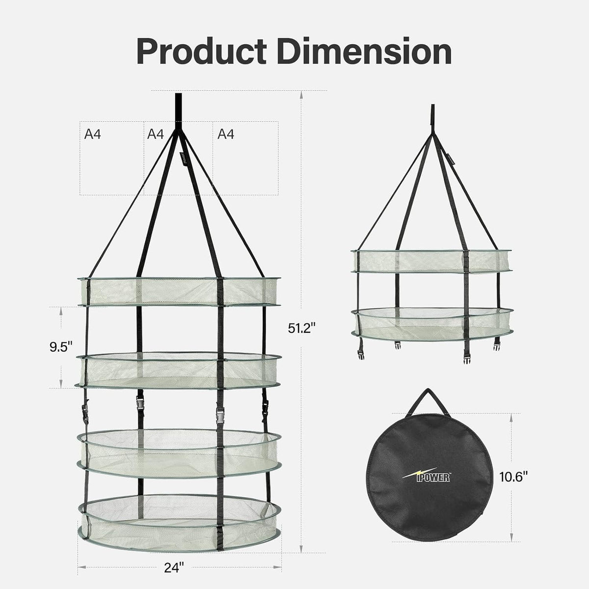 iPower 4-Tier Foldable Collapsible Mesh Clothes Hanging Dryer Drying Rack, Lay fold Flat Dry Hanger for Laundry, Sweater, Swimsuit, Underwear and Toys