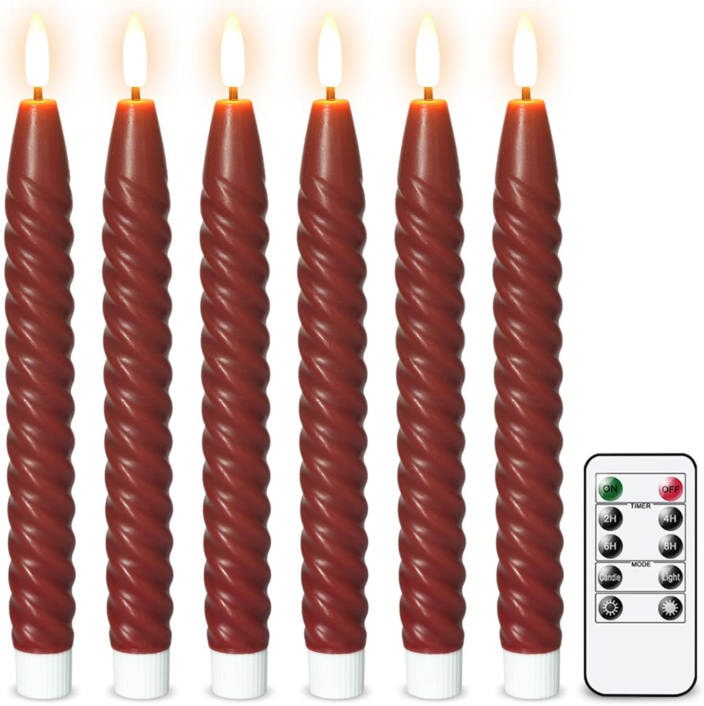 Red Flameless Taper Candles Flickering with Remote Timer