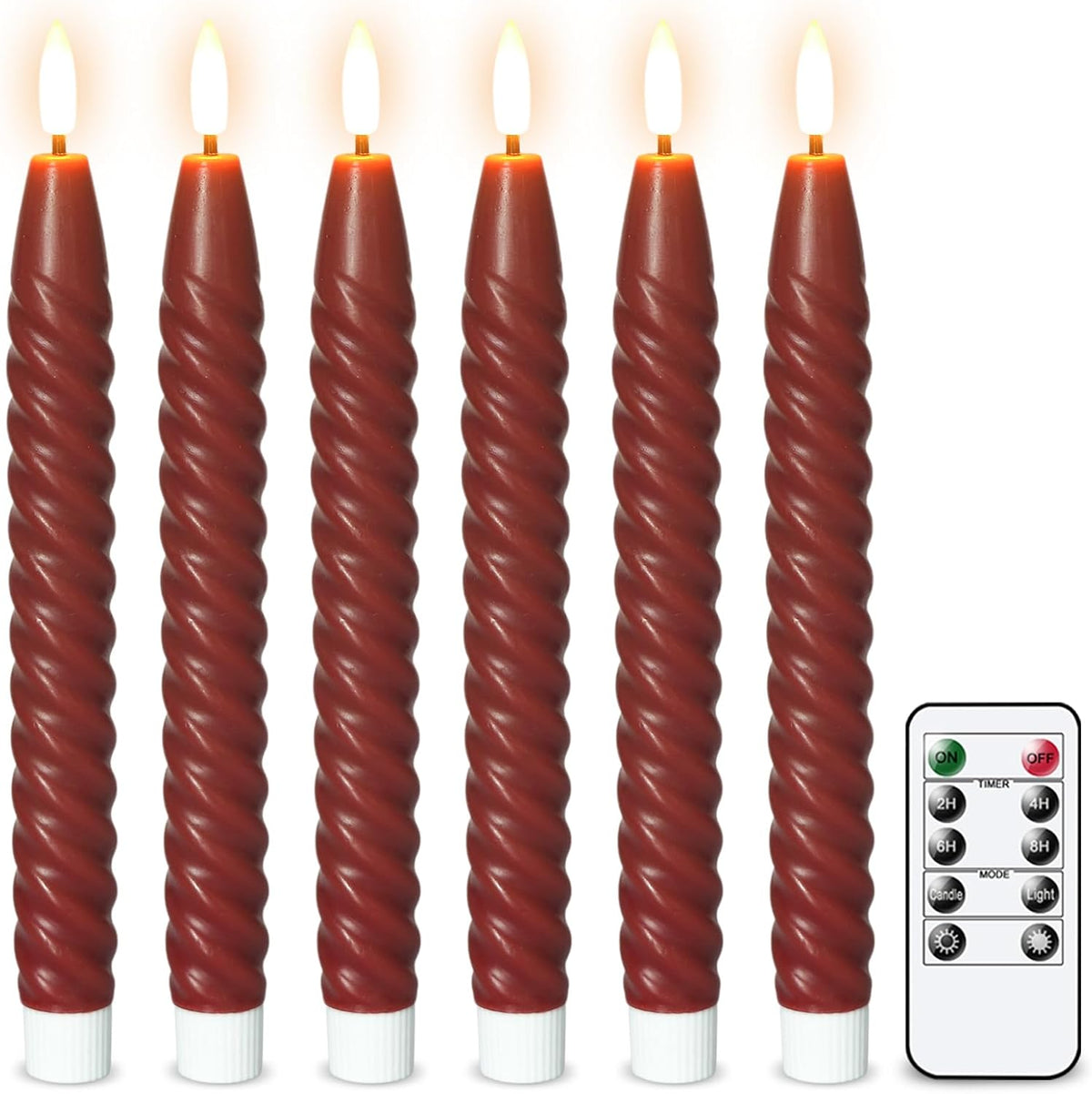 Red Flameless Taper Candles Flickering with Remote Timer